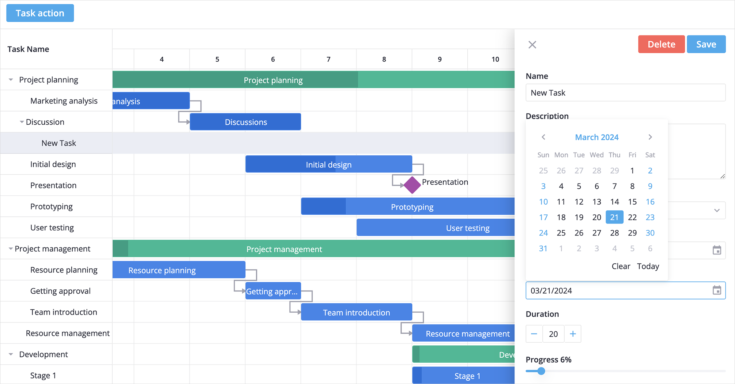 UI of SVAR Svelte Gantt Chart - Screenshot